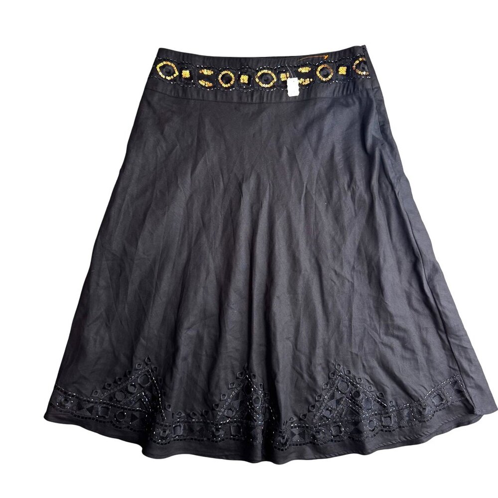 Lino USA Womens Black Maxi Skirt NEW Embroidered‎ Hem Sequin Waist Detail 2X